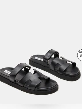 Steve Madden “Mayven”Black Double-Strap Slide Sandals Size 9M